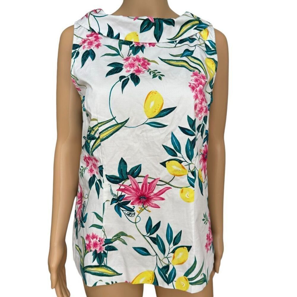 RSVP By Talbots Audrey Women Lemon Floral Portrait Foldover Collar Blouse Sz 10